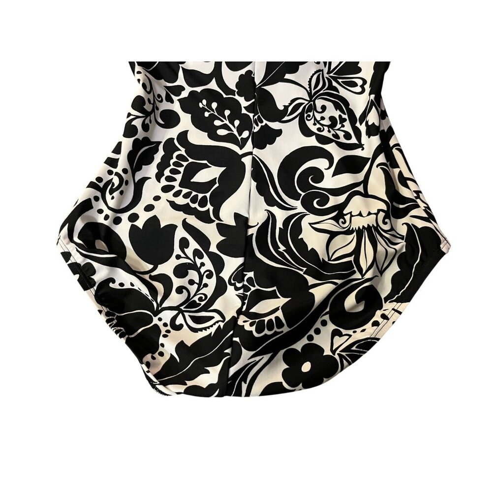 Speedo One Piece Swimsuit Womens 14 Used Black Ivory Floral 7225349 - Picture 6 of 16
